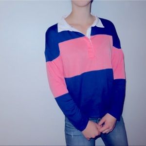 Collared long sleeve with quarter button up.